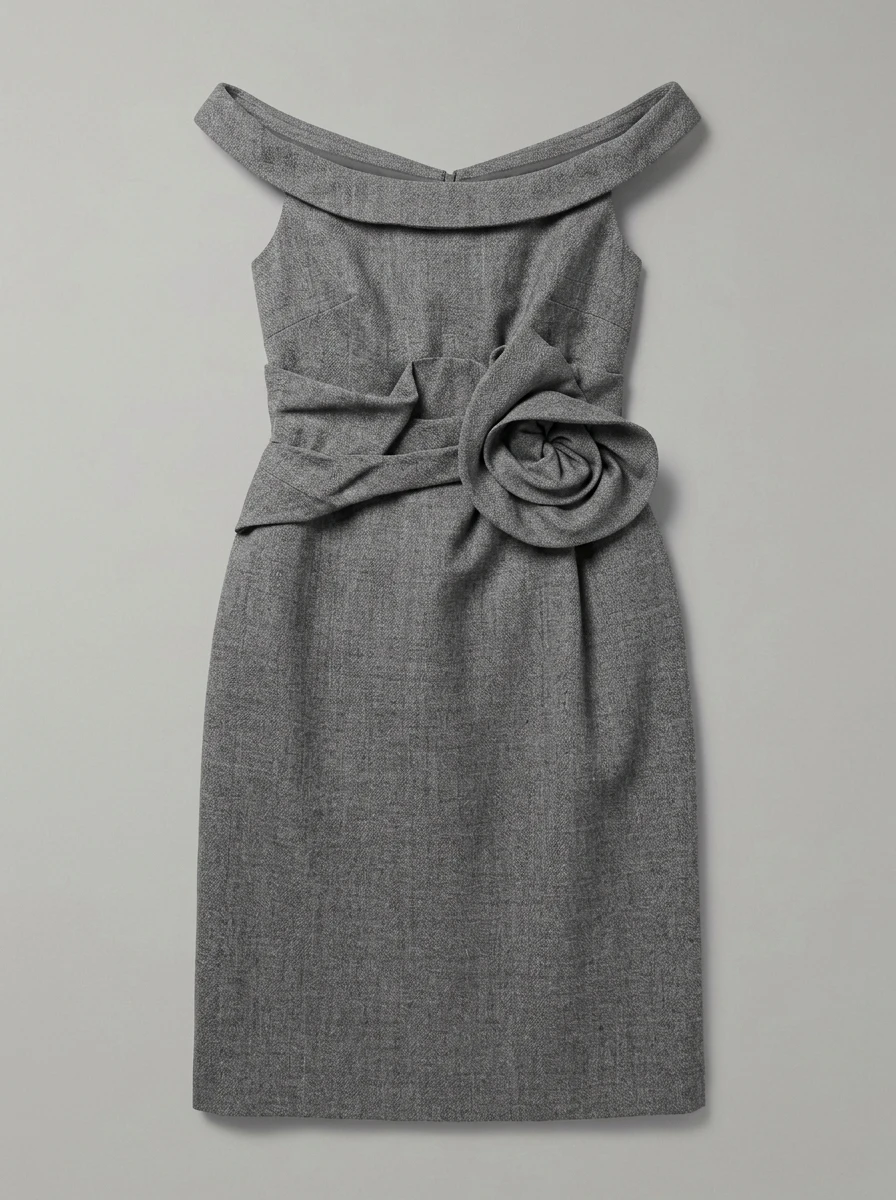 Floral-Appliquéd Off-the-Shoulder Wool and Silk-Blend Midi Dress