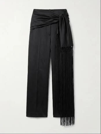 Dusk Satin Fringed Wide-Leg Pants
