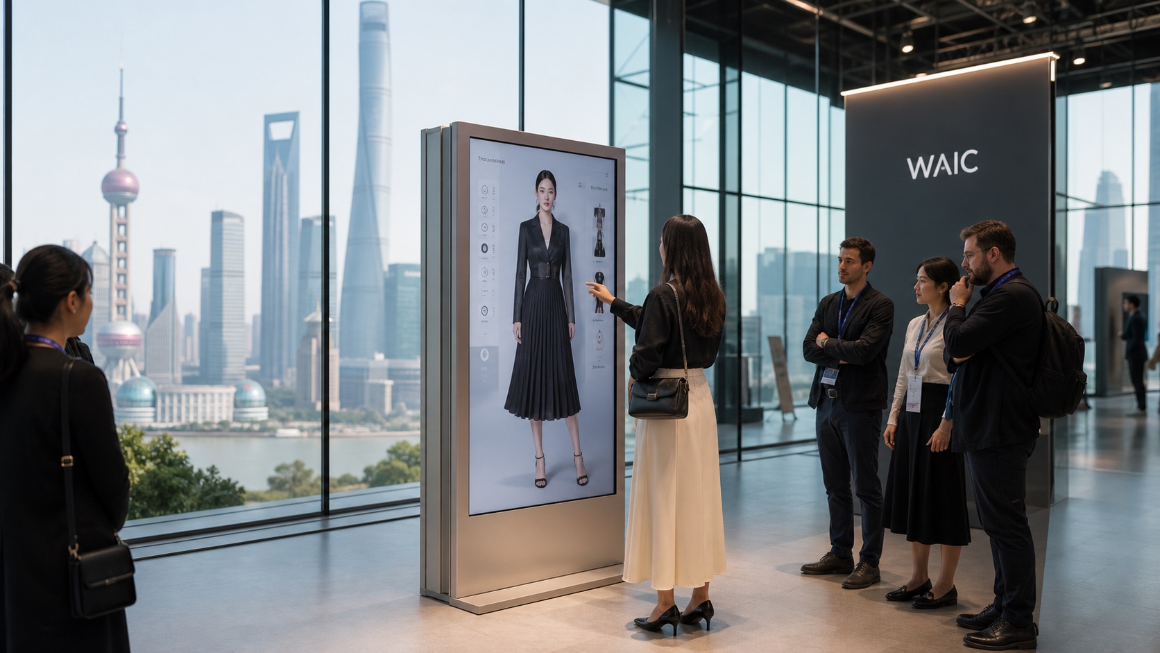 Attendee exploring virtual try-on technology at WAIC in Shanghai