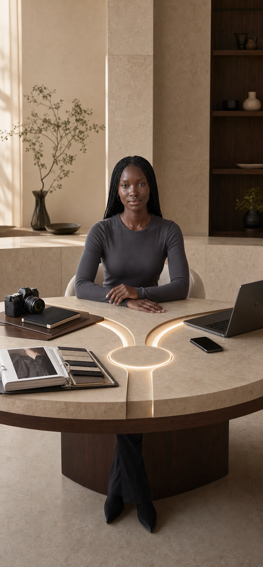 A Danel AI Twin at a communication desk where press, partnership and general inquiry routes converge