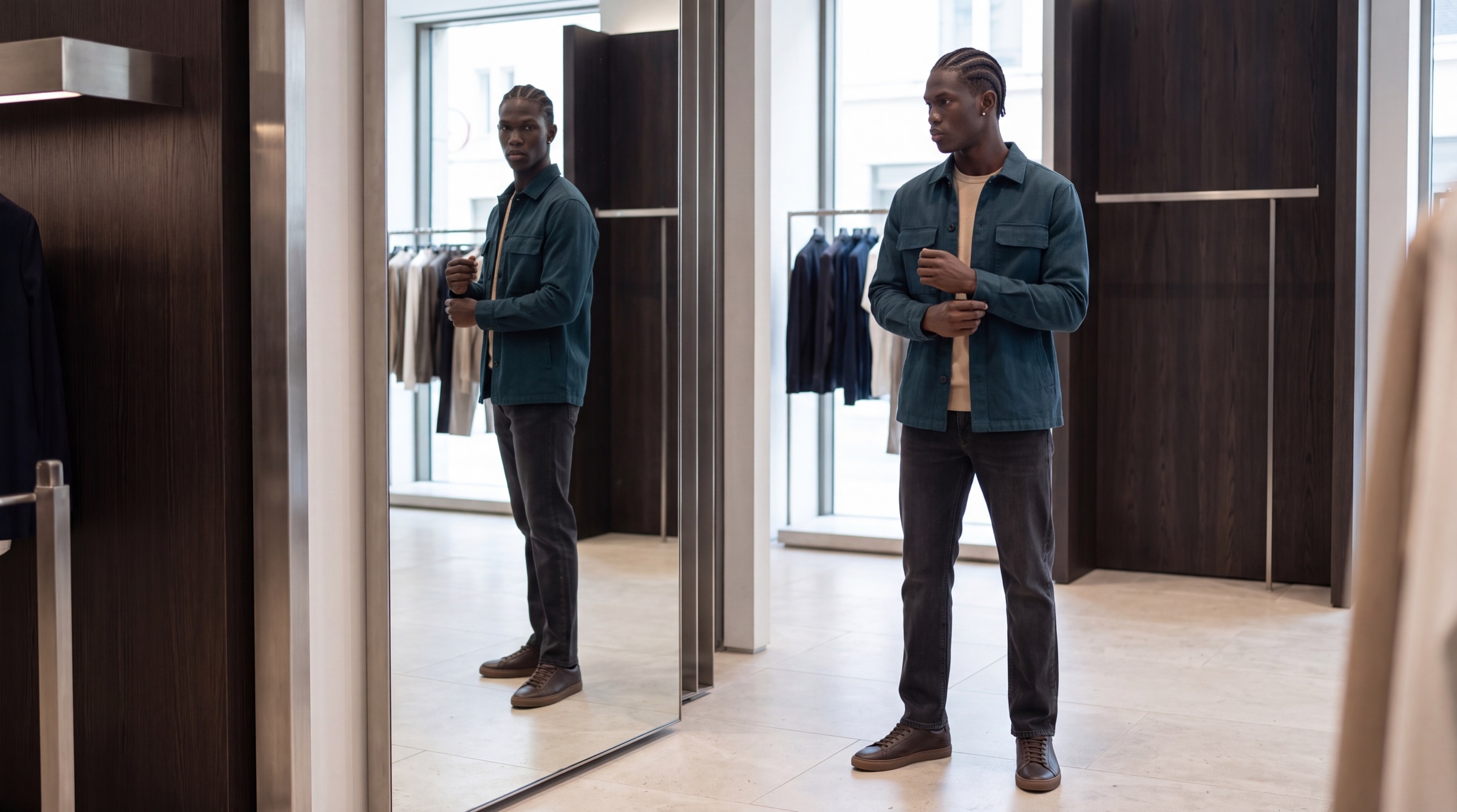 Malik, a SPREEAI AI twin, in a fashion store
