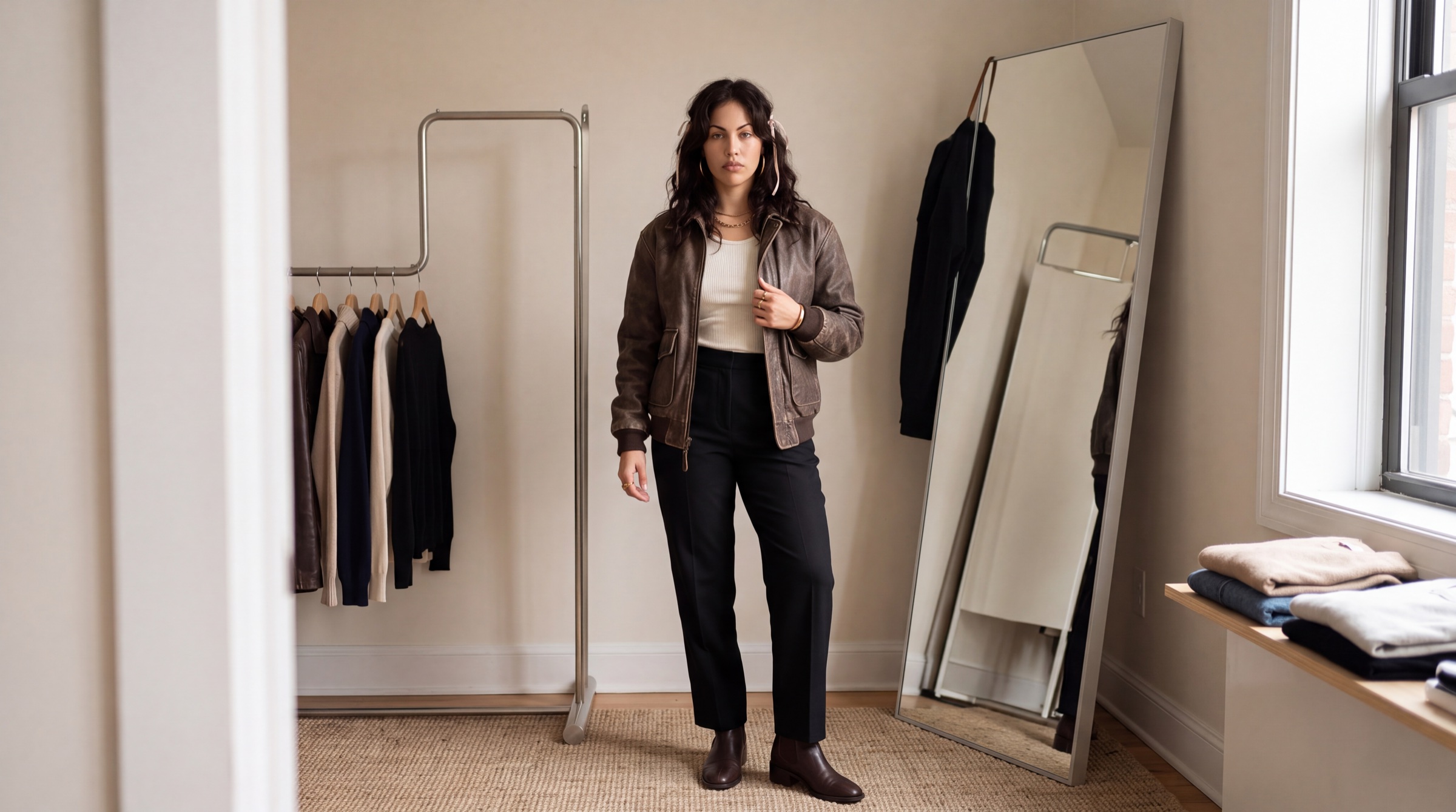 Esme, a SPREEAI AI twin, in a private styling space