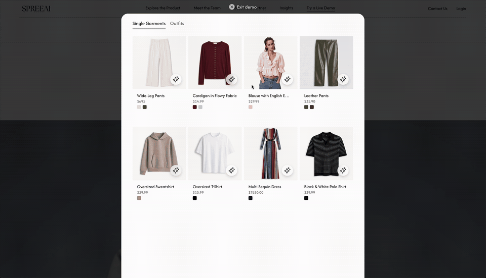 A shopper comparing complete outfits in SPREEAI using their own photo or a digital twin that closely resembles them.